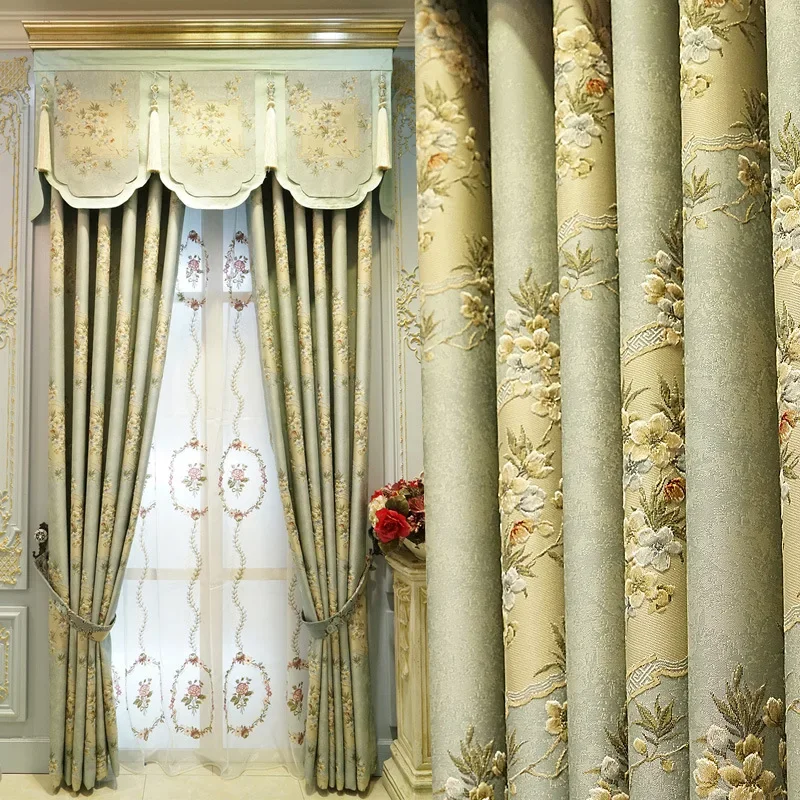

European Style Curtains for Living Dining Room Bedroom High Precision Relief Jacquard High-end Atmospheric Curtains Tulle Custom