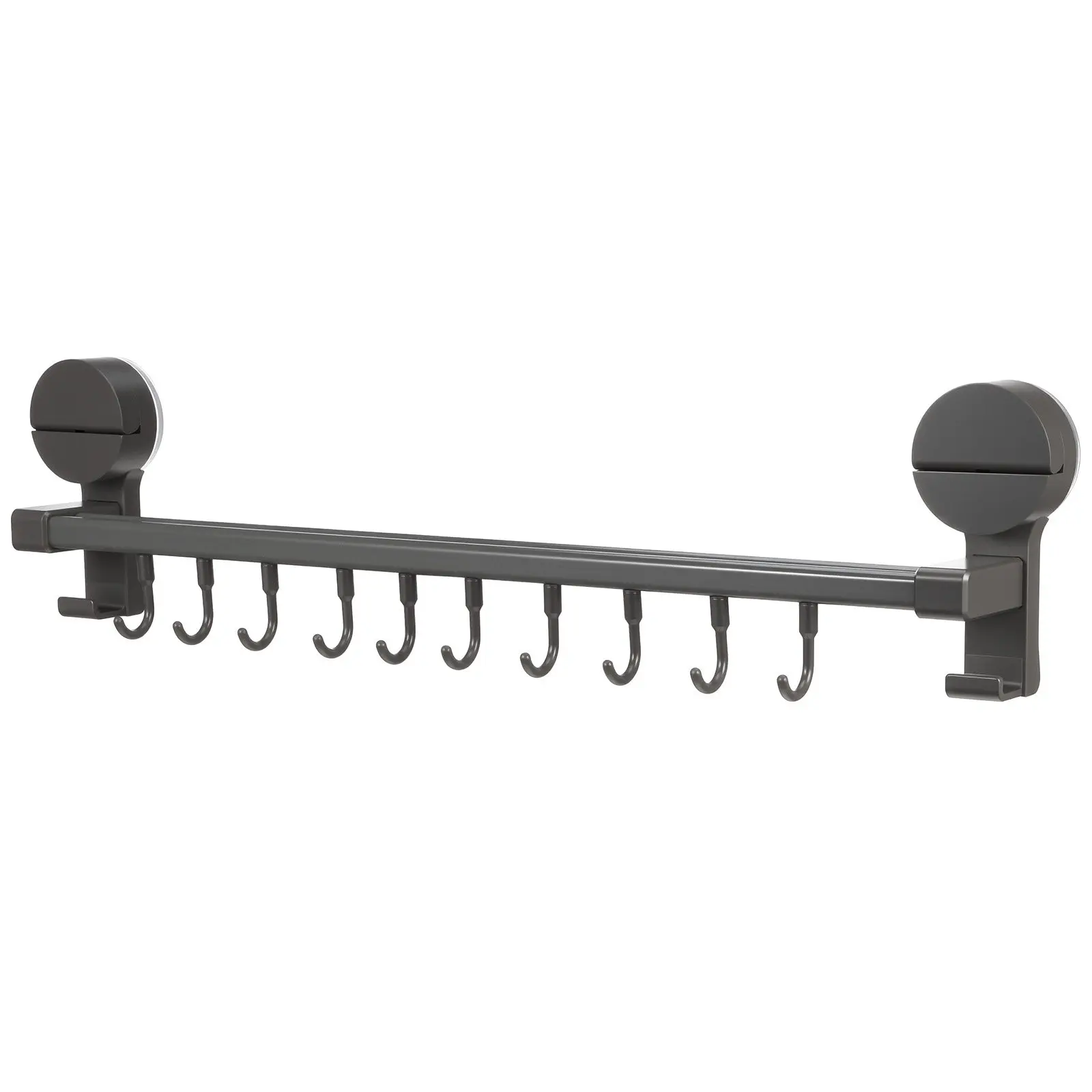 

Kitchen Utensil Hanger with 10 Movable Hooks Suction Cup Wall Mount No Punch Rack for Spatulas Towels Cooking Tools