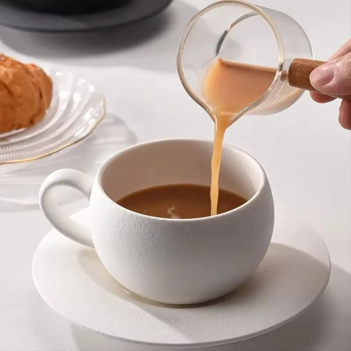 ABNH 280ml Ceramic Coffee Mug,Stone Fired Cup with Saucer,Ideal for Breakfast Milk & Coffee,Egg-Shaped Design A