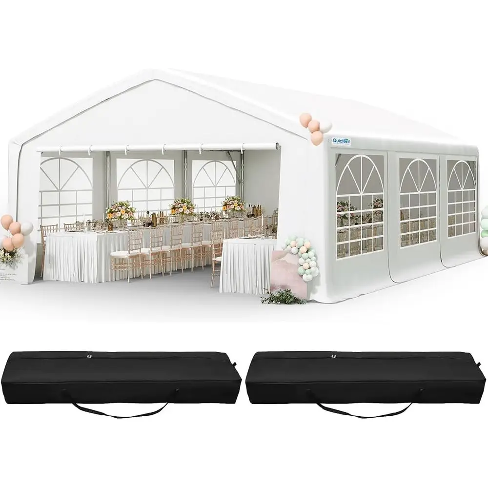 

20x20t Party Tent Heavy Duty Outdoor Gazebo White Wedding Tent Event Shelter Carport with Removable Sidewalls& Carry Bags