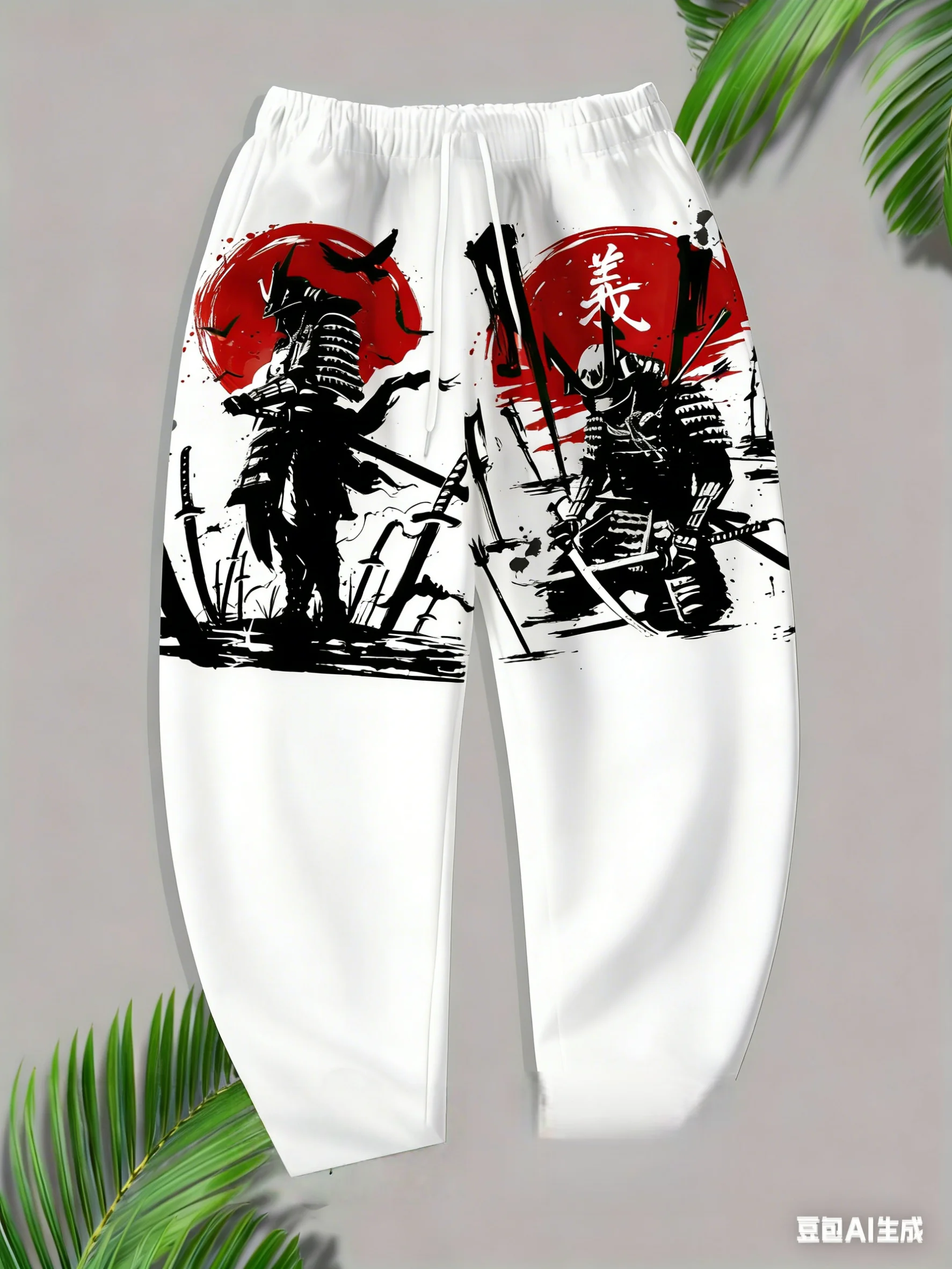 

Japanese Samurai Red Moon 3D Print Pants Trendy Dark Style Casual Long Pants Japanese 'Gi' Character Fashion Loose Sweatpants