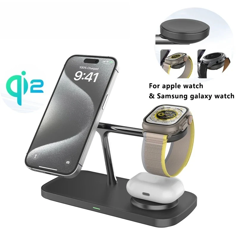 

Многофункциональное магнитное беспроводное зарядное устройство Qi2 3 в 1, быстрая зарядка для iPhone 14 15 16 Airpods Pro, подставка для Apple Watch 10 9