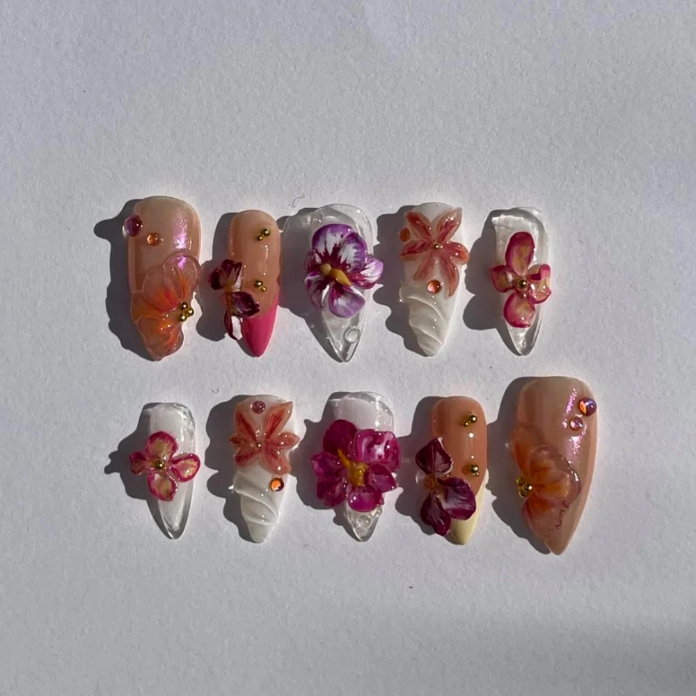 10 pezzi Manicure fatta a mano unghie finte di mandorle medie nuovo Cute Ballet Limited Nails Press On Nails Design con Set di lime per unghie