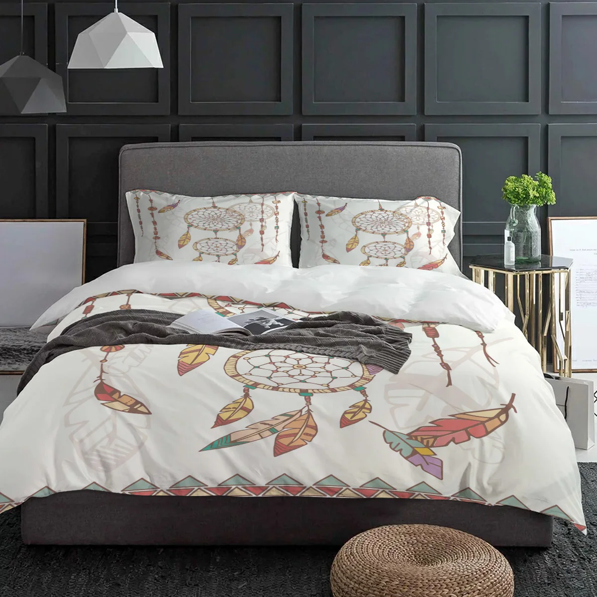 

Indian Colored Dream Catcher Feathers Bedding Set 3pcs Duvet Cover Pillowcase Kids Adult Quilt Cover Double Bed Set Home Textile
