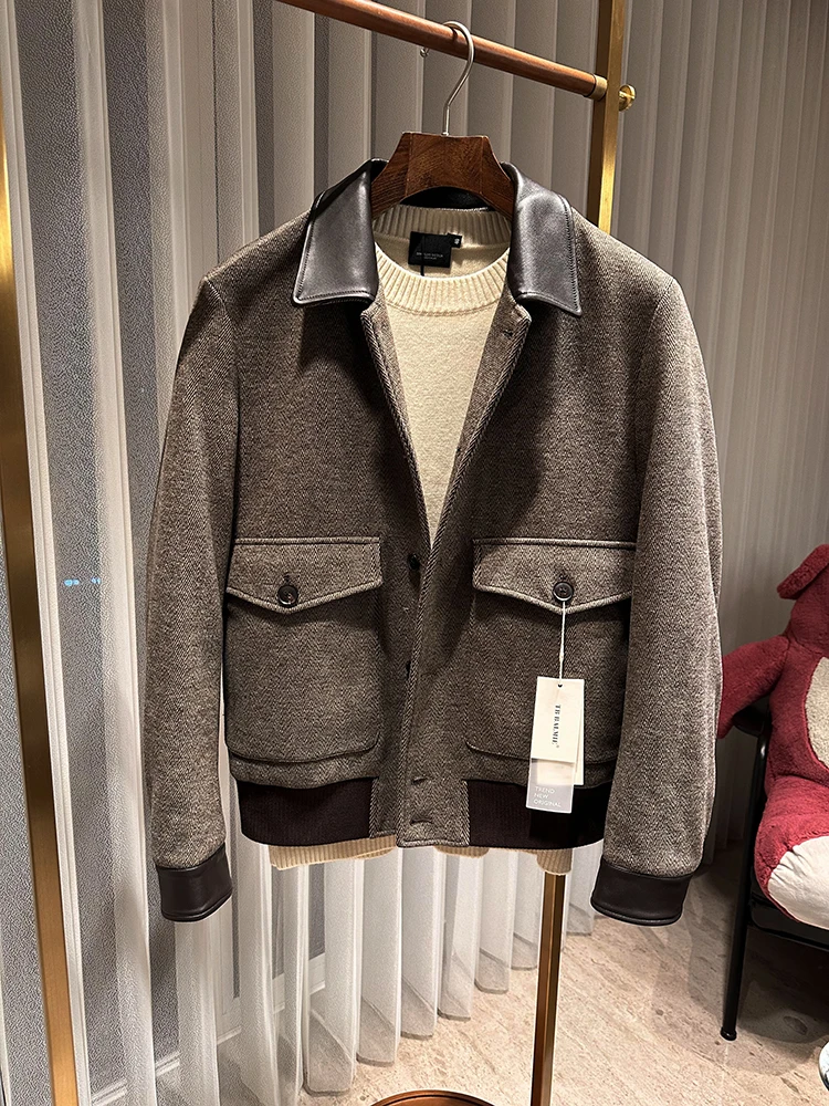 

Зимняя мужская хлопковая куртка с воротником из натуральной кожи, теплое шерстяное пальто, винтажное длинное пальто с воротником-стойкой