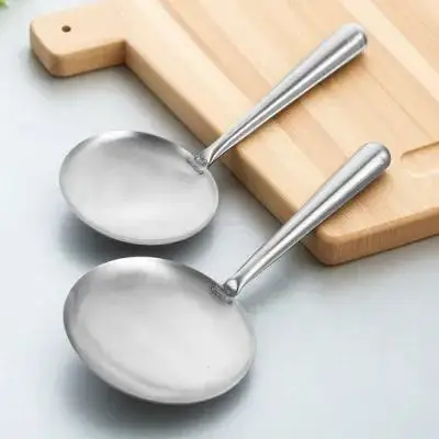 

2pcs Stainless Steel Kitchen Ladle Heat-Resistant Tofu Rice Thickened Handle Ergonomic Soup Spoon Household Food Scoop