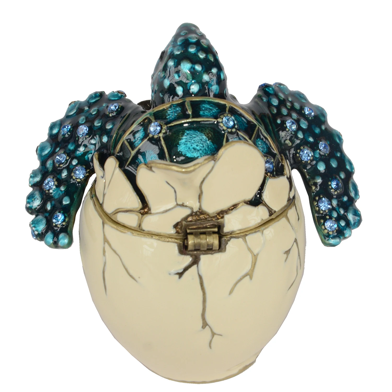 Hand Painted Enamel Hatching Turtle Trinket Box Hinged Jewelry Box Unique Ring Necklace Jewelry Organizer Classical Figurine