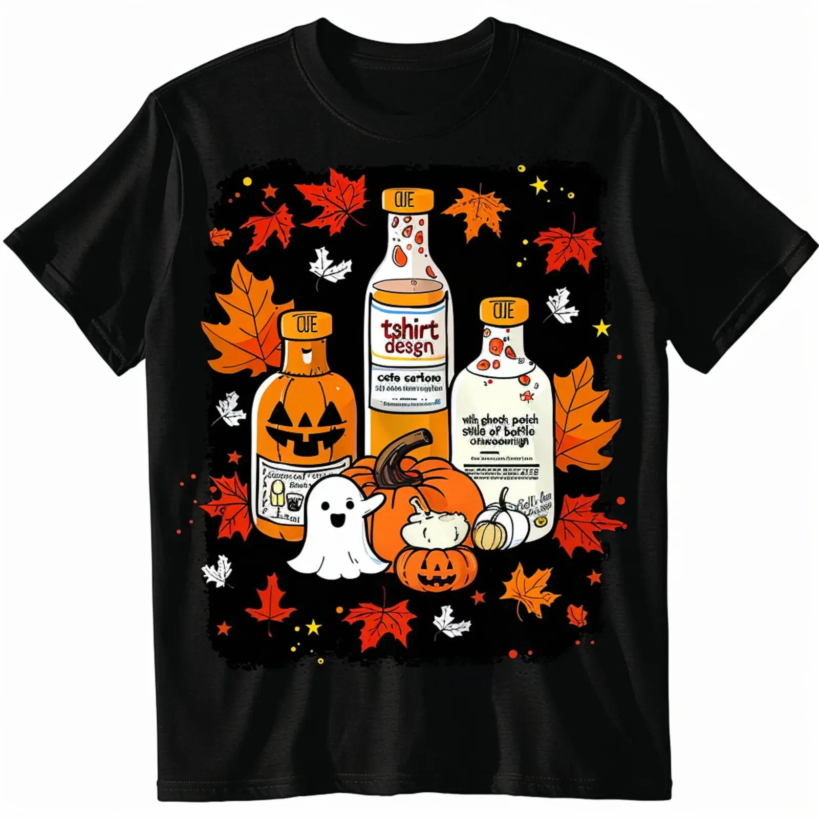 

Spooky & Pumpkin Patch T Shirt: Pumpkin Spice Delight in Cartoon Style