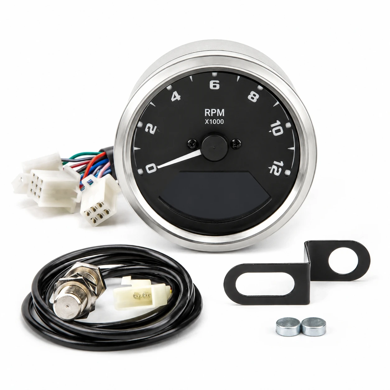 Universal 12V Round Retro Motorcycle LCD Speedometer Tachometer Odometer Fuel Level Gauge Modified Digital Instrument For Cafe R view 4