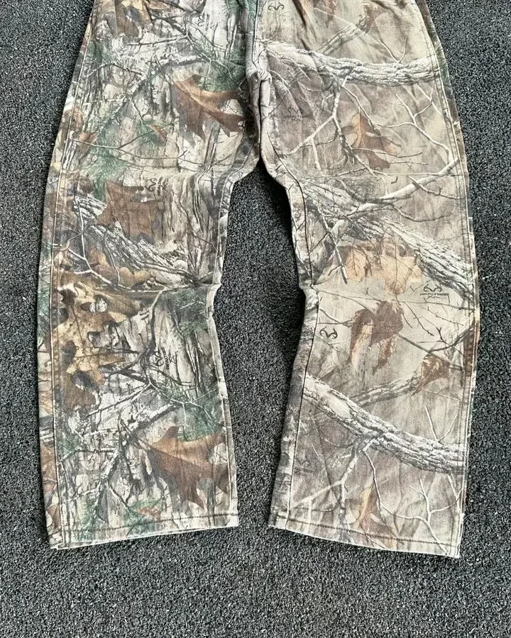 Pantalones largos de camuflaje para hombre y mujer, ropa de calle lavada, con cordón, Y2K