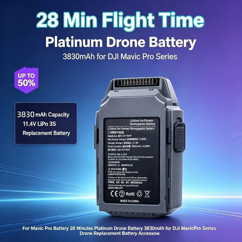 For Mavic Pro Battery 28 Minutes Platinum Drone Battery 3830mAh for DJI MavicPro Series Drone Replacement Battery Accessories