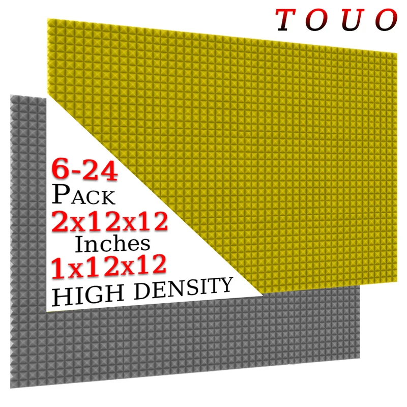 

TOUO 6/12/24 Pcs High-Density Soundproof Acoustic Foam Drum Room Acoustic Treatment Pyramid Sound Absorbing Treatment Material