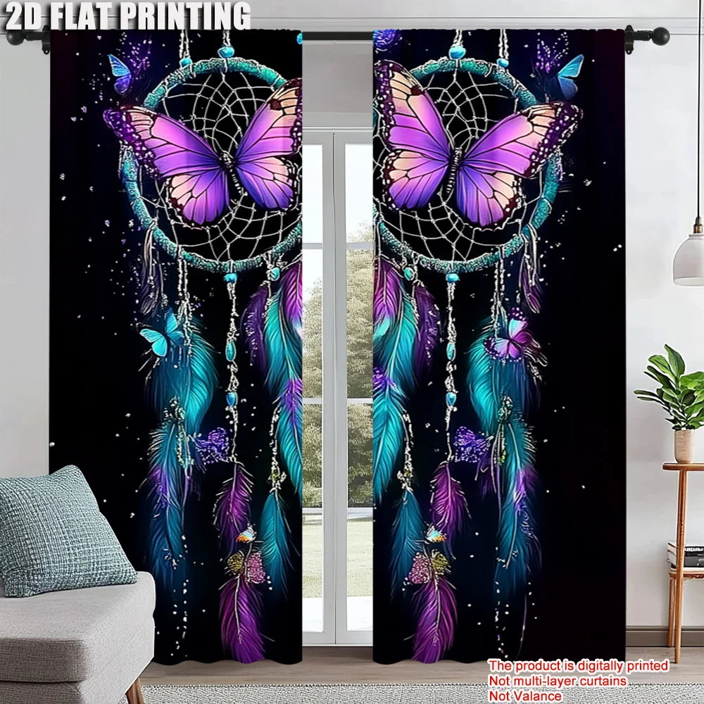 

2Pcs Boho Colorful Dreamcatcher Window Curtains For Study Bedroom Kitchen Living Room Playroom Office Home Decoration_ai8