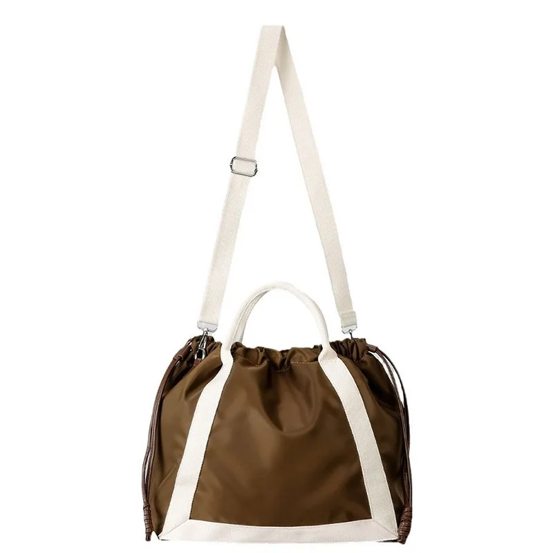 

Waterproof Nylon Crossbody Bags Large Capacity Tote Shopper Purses Fashion Panelled Women Handbags Drawsting Shoulder Bag