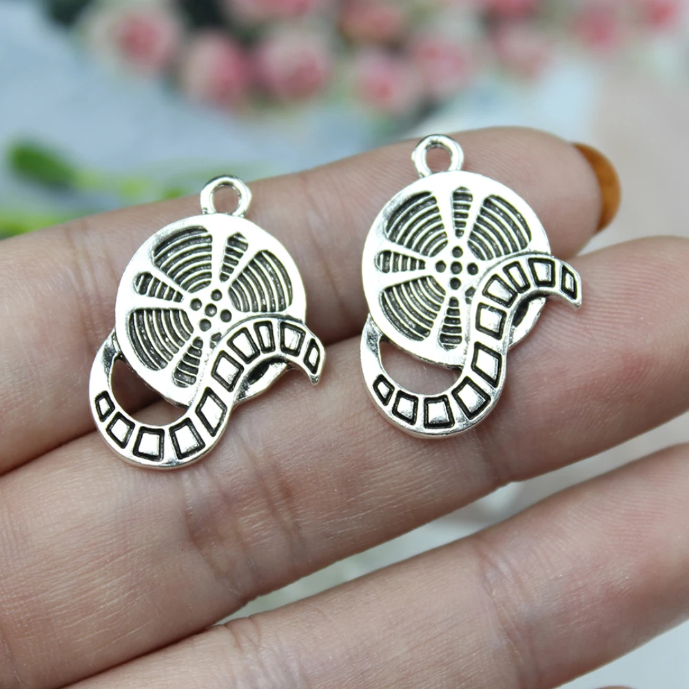 15Pcs/Lot Antique Silver Colour Movie Film Reel Charm Pendant For Earring Diy Jewelry Making Finddings