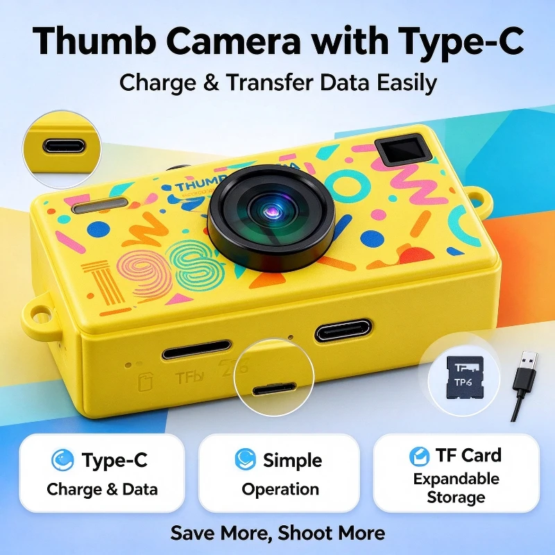 Portable Thumb Digital Camera 1080P Video Recorder 21 Filters Built-in Flash Mini Pocket Camera Type-C TF Card Expandable