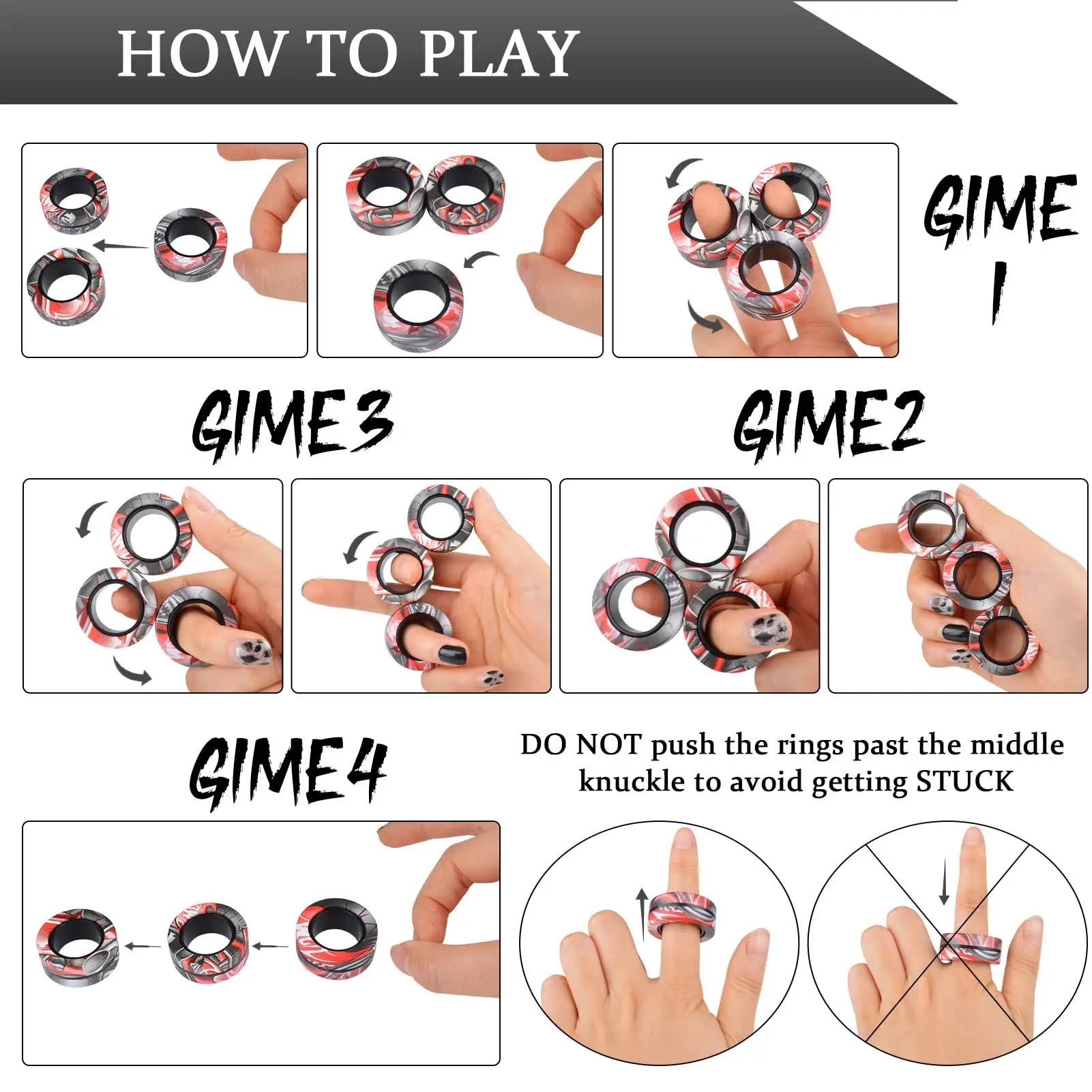 3 個フィジェットスピナー磁気リングおもちゃ指マグネットリング ADHD ストレスリリーフ魔法のおもちゃ大人の子供のための不安