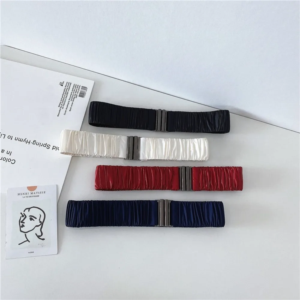 Cintura in vita per cappotto in piumino alla moda da 5 cm di larghezza Cintura casual elasticizzata elastica con fibbia Piumino in tinta unita pieghettato