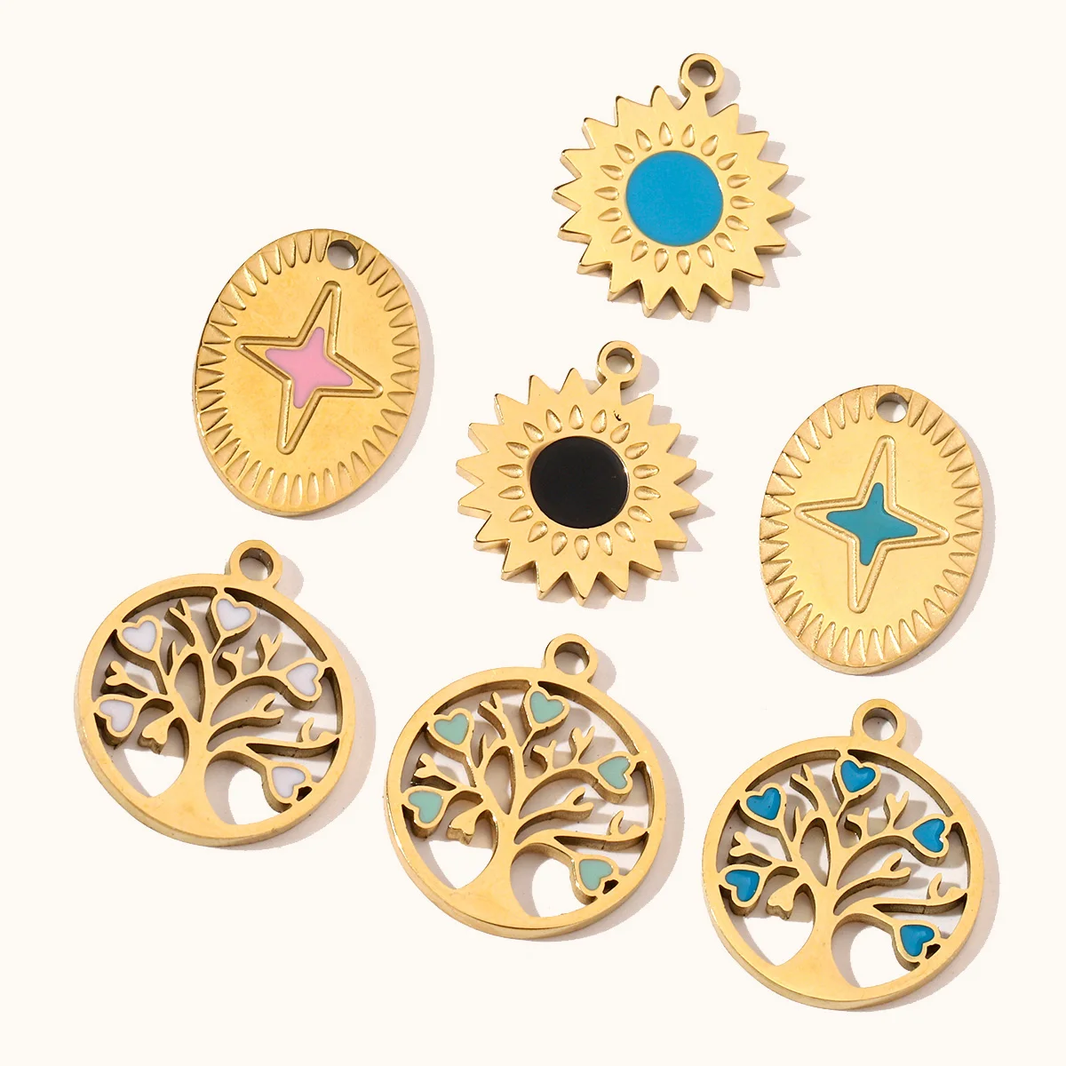 3pcs/Lot Steel 14K Gold Color Enamel Life Tree DIY Earrings Charms Female Star Eye Neaclace Pendant For Jewelry Making
