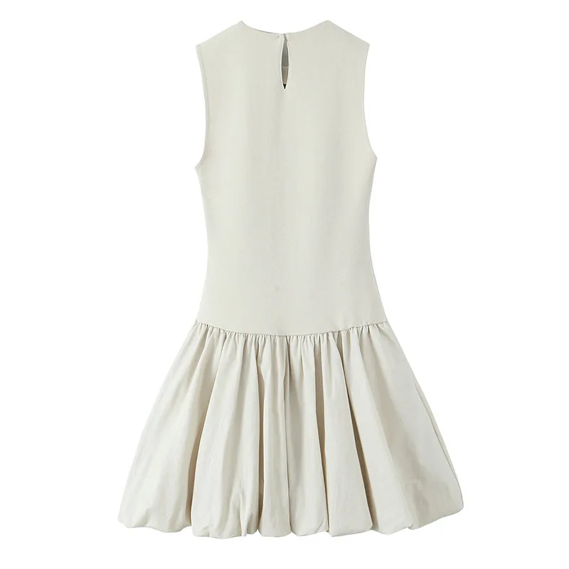 الصيف الجولة الرقبة فستان بسيط المرأة بلا أكمام مزدوجة الوجهين المرقعة فستان قصير ملابس عصرية الإناث 2025 جديد