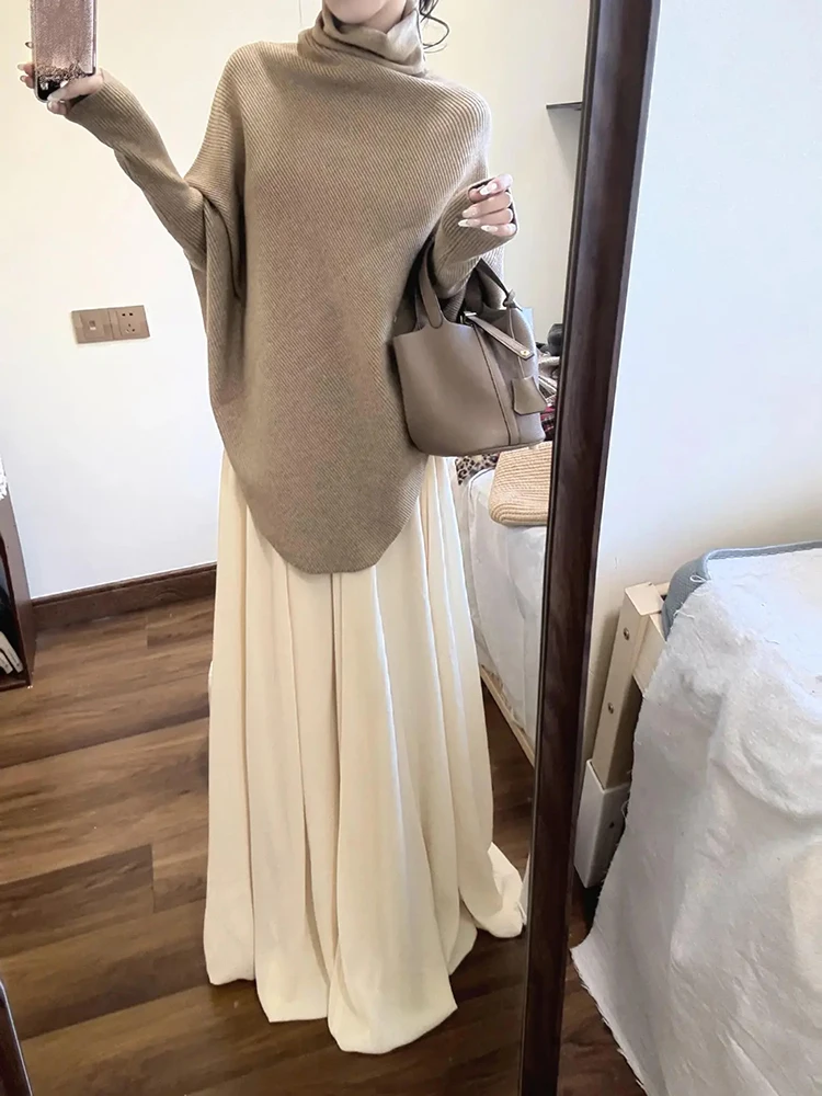 

Ele High Ne Knitted Sweater Women's Autumn Winter 2025 New High Waist Dr Two Piece Set Casual Sle Long Sve