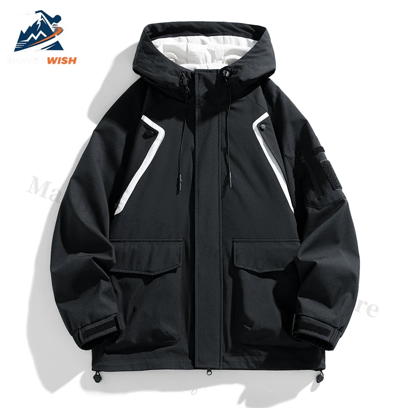 

MONEYWISH Мужская зарядная куртка 2025 уличная ветрозащитная водонепроницаемая дышащая рабочая одежда пальто с капюшоном горный лагерь походная ветровка