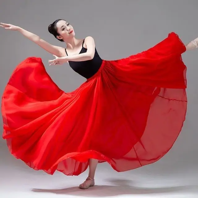 Ropa de baile clásico para mujer, falda larga de gasa, elegante, grande, Swing, danza moderna, Oriental, práctica de baile