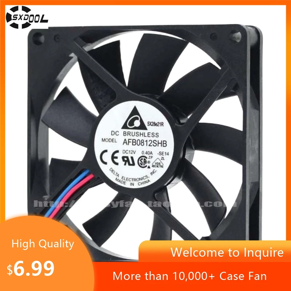 8cm for Delta AFB0812SHB 8015 80mm Dual Ball 12V 0.40A High Airflow Cooling Fan, 80x80x15mm for PC & Electronics