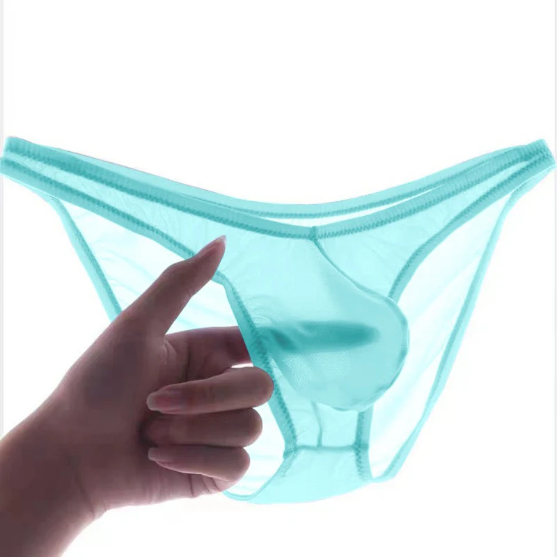 Men's Underwear Delicate Ice Silk Transparent Triangle Panties Personality Low Waist Briefs