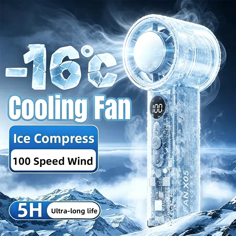 Semiconductor Refrigeration High-speed Handheld Electric Fan 3000mAh Portable Rechargeable Outdoor Small Fan Summer Heat Relief