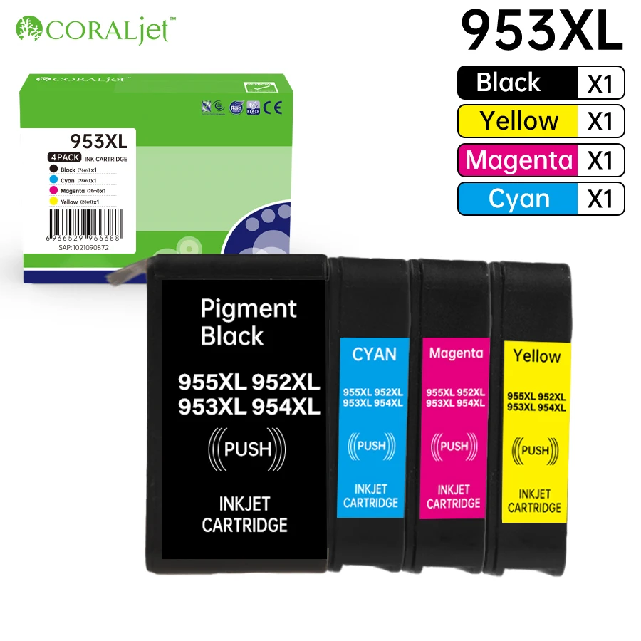 Coraljet 953XL ink Cartridge Compatible HP Officejet Pro 7720 7740 8710 8720 8715 8210 8730 7730 8725 8740 All-in-One Printer