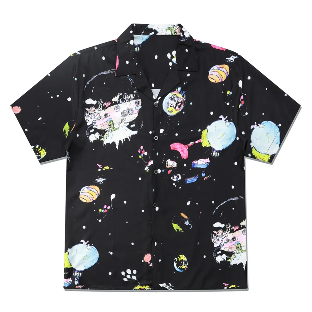 

Cartoon Printed Casual Shirts Men Women Streetwear Mens Shirt Short Sleeve