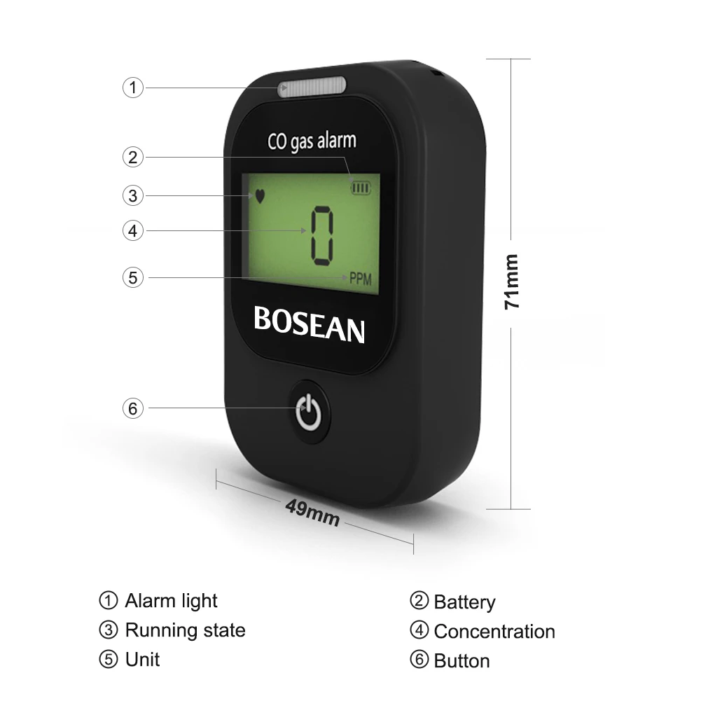 산업용 센서 미니 자동차 디지털 CO 가스 알람 모니터 0-1000PPM LCD 일산화탄소 감지기, 사운드 라이트 진동 백라이트