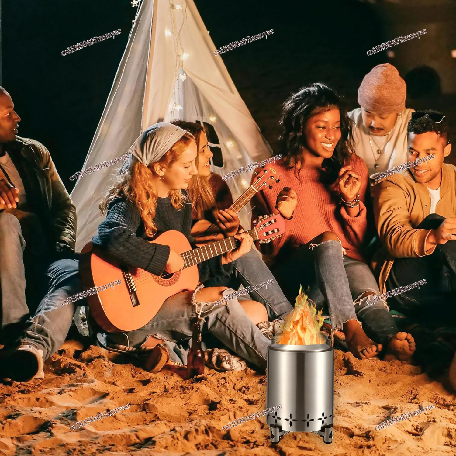Outdoor Desktop Wood Stove Stainless Steel Campfire Stove with Legs and Pot Holder Outdoor Folding 6