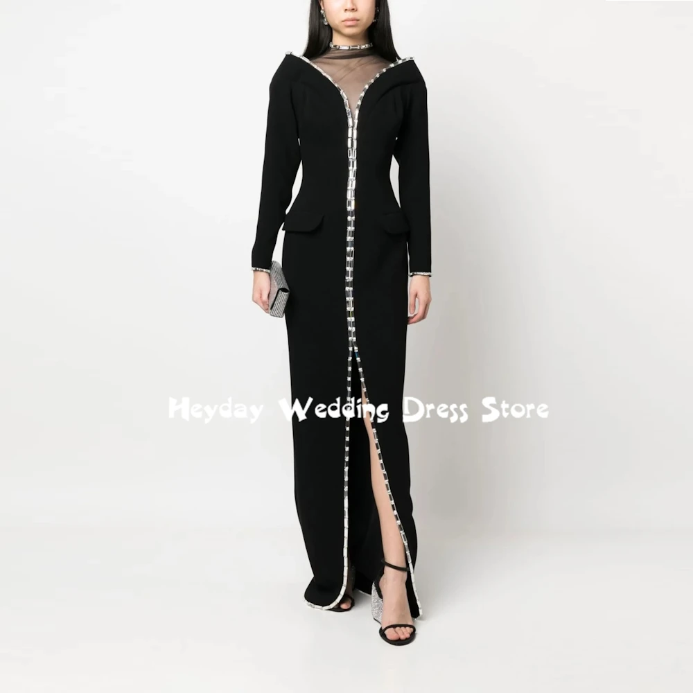 

Heyday Customized Sheath High Neckline Tulle Saudi Evening Dresses With Long Sleeves Floor-Length Fashion Formal Dresses 2025