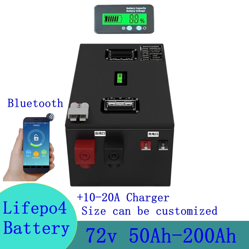 72V 80Ah 100Ah 120Ah 150Ah 200Ah bluetooth BMS APP for 5000W 8000W Van Golf cart Motorcycle MinicarLifepo4 battery pack