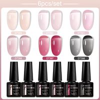 MEET ACROSS 6Pcs/Set Jelly Nude Pink Black Quick Extension Gel Nail Polish Transparent Finger Prolong Construction Nail Art Gel