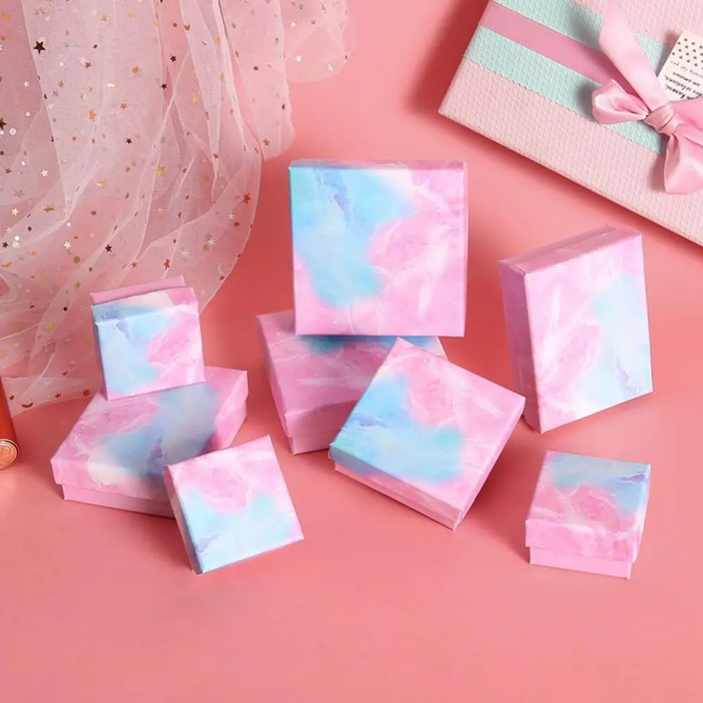 Marble Print Gift Jewelry Box Ring Earrings Sponge Storage Container Package Bag Birthday Gift Packing Box cardboard Paper Box