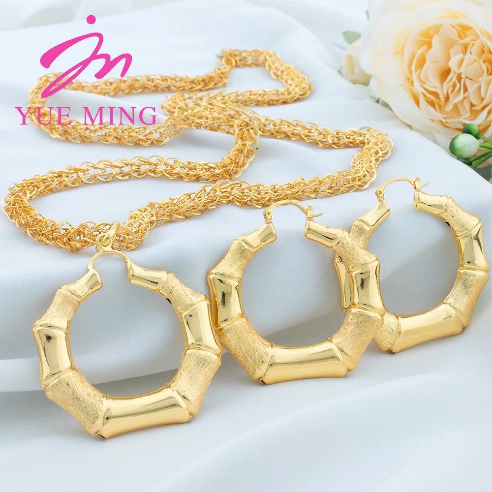 Fashion Gold Plated Jewelry Sets Bridal 80CM Necklace Bamboo Pendant Hoop Earrings for Women Weddings Gifts Jewellery Accessory