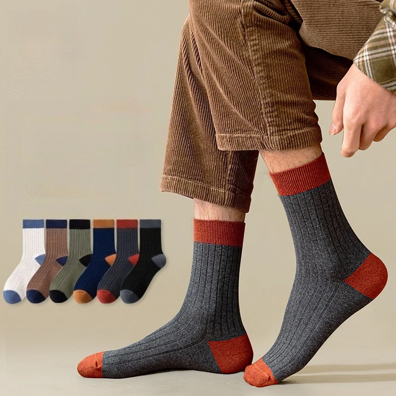 6 paia 2025 calzini da uomo in cotone a metà polpaccio autunno inverno calzini termici spessi e caldi calzini da uomo in maglia calze all'ingrosso di alta qualità