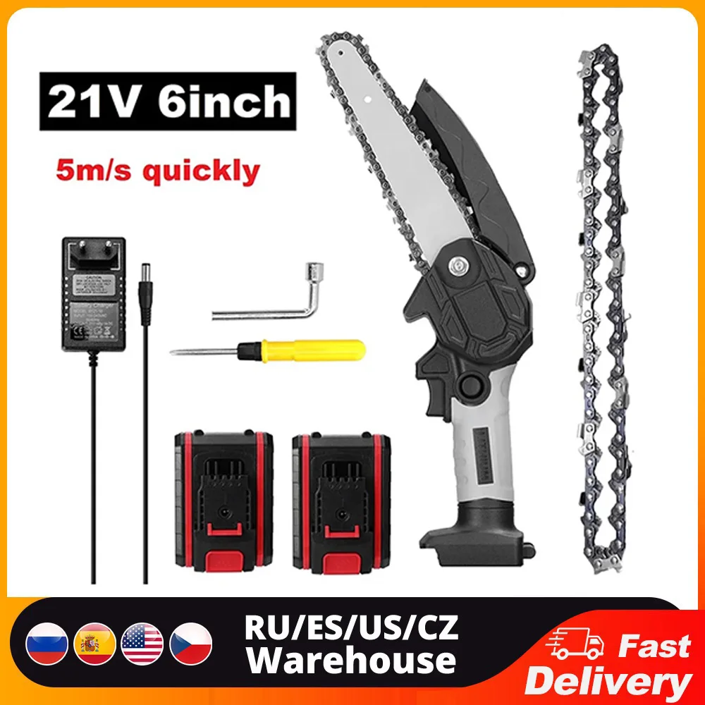 21V 6inch Portable Electric Pruning Saw Small Wood Splitting Chainsaw Brush Motor One-handed Woodworking Tool for Garden Orchard