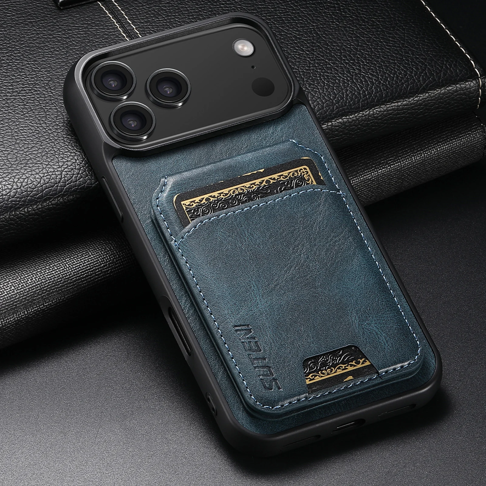 SUTENI Ölwachs-Muster Luxus-Kunstleder Handyhülle mit Glatter Oberfläche, Kartenhalter und Ständer für iPhone 18 Pro Max 17 16 Plus 15 14 13 – Detail 4