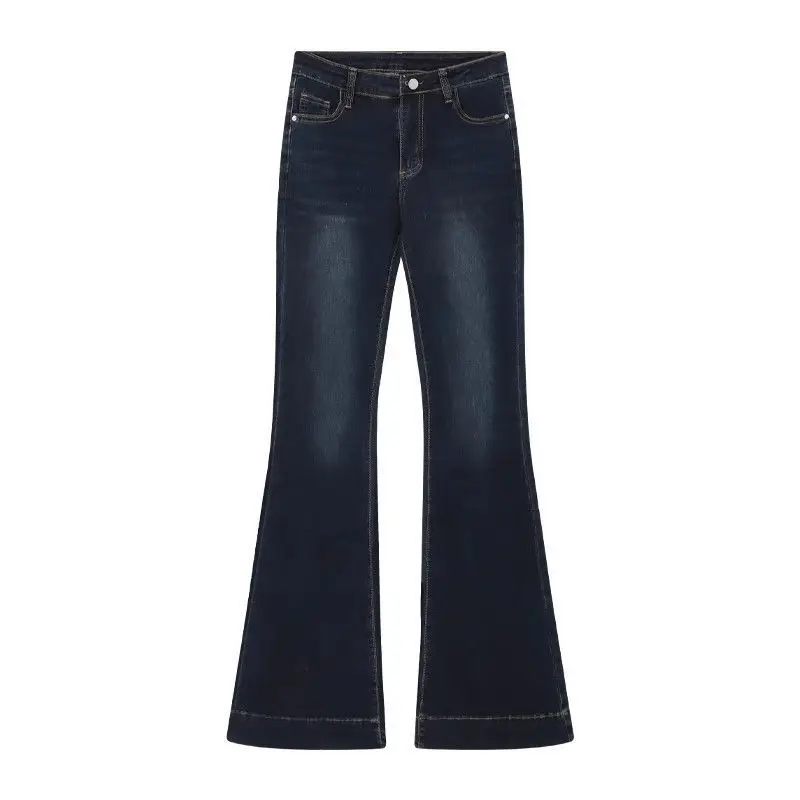 

Low Waist Bell Bot Denim Jeans Women's Summer Slim Fit High Elastici Ankle Length Wide Leg Pants Casual Cotton Blend