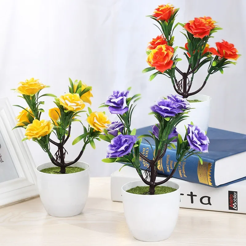 Small Artificial Flower Potted Plant Lotus Bonsai Wedding Party Garden Home Resturant Table Decor Artificial Plants