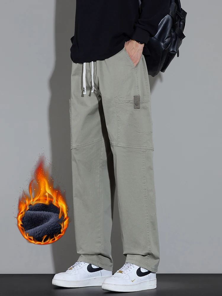 

Straight Winter Men's Drawstring Sweatpants Thickened Pants Casual Loose Fashion Wide-leg Youth Velvet Trousers Male