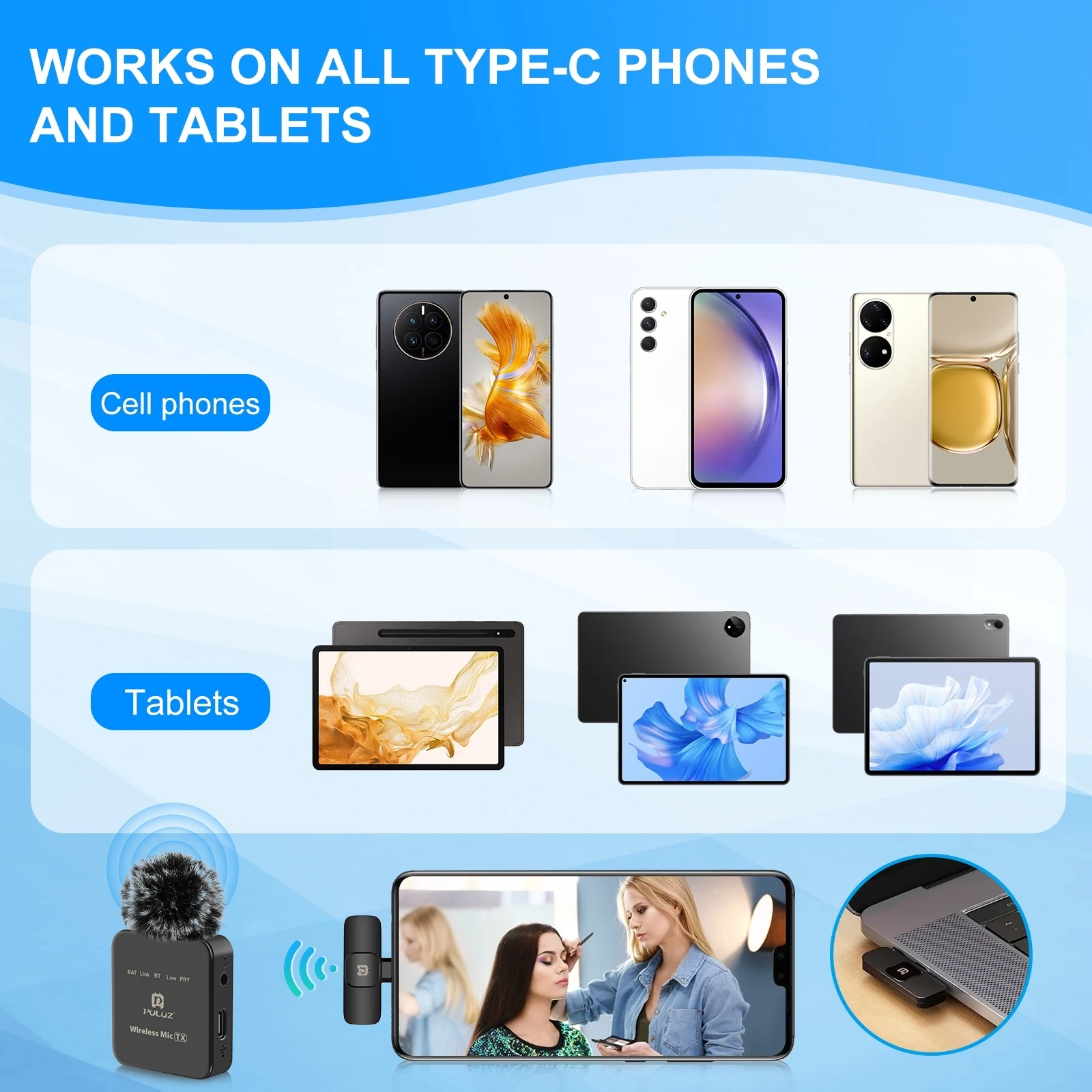 PULUZ-Sistema de micrófono inalámbrico, rango de transmisión de 10M, para teléfonos inteligentes, ordenador portátil, cámara para entrevista en vivo, Vlog
