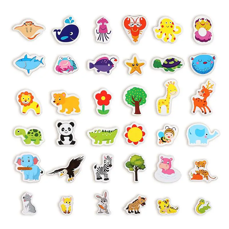 12/36Pcs Cartoon Fridge Magnet Animal Crab Wooden 3D Magnets For Refrigerator DIY Blackboard Stickers For Children Home Decor