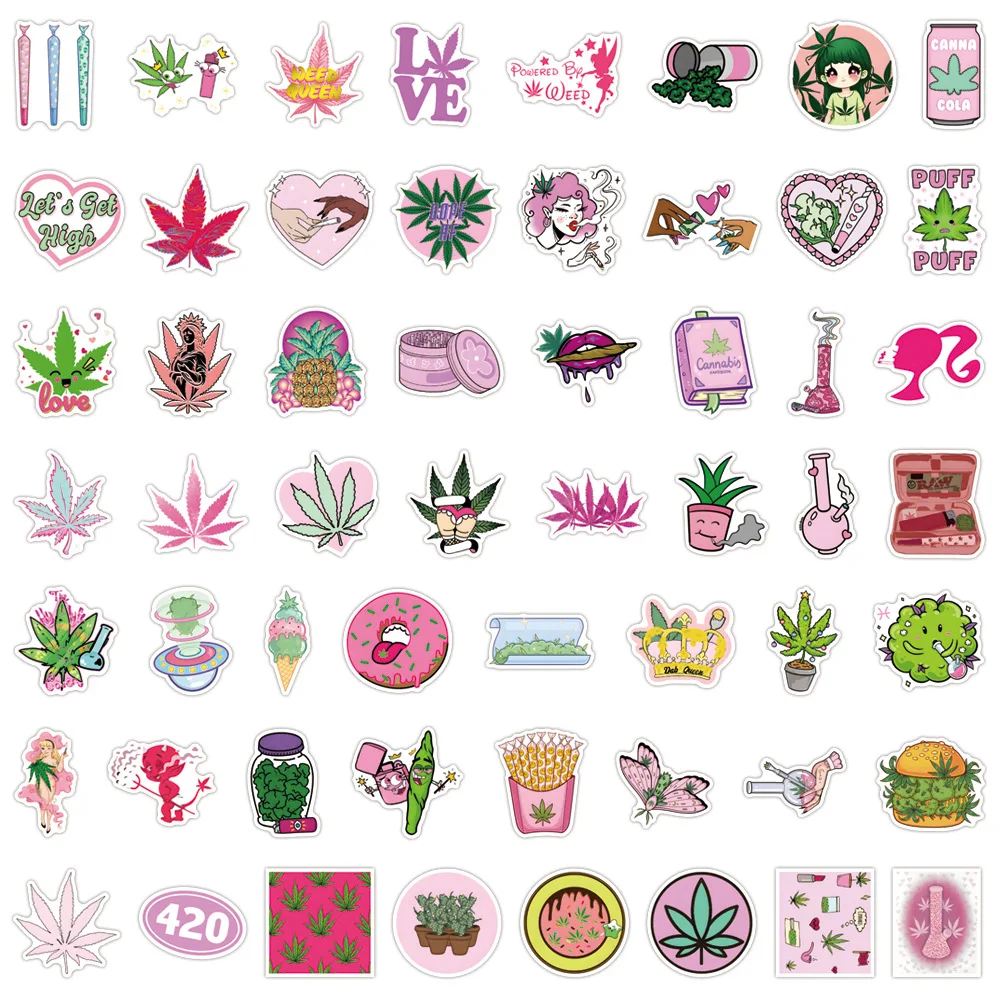 55/110PCS Planten Gras Stickers Waterdicht Roze Cartoon Graffiti Decoratie DIY Notebook Mobiele Telefoon Fiets Water Cup Kinderen speelgoed