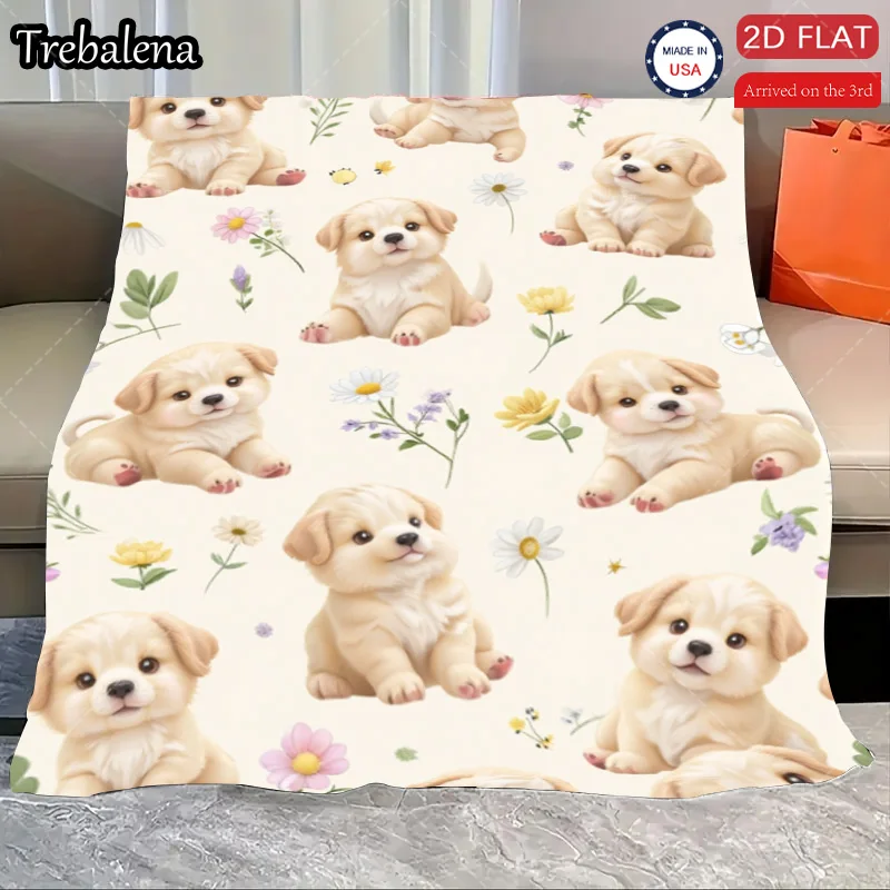 

Flannel Blanket-Soft Lightweight All-season Cute Puppy and Flower Print Baby Blanket Soft Cozy for Kids Bedding