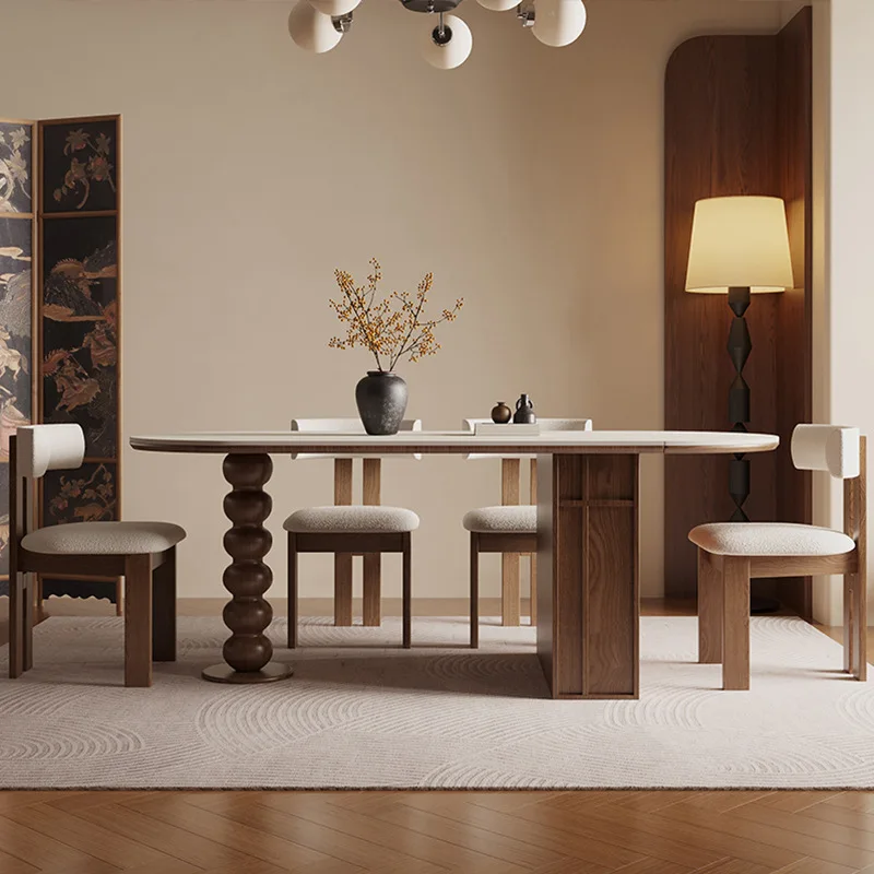 Italian minimalist rock slab folding dining table antique oval foldable storage dining table household small apartment